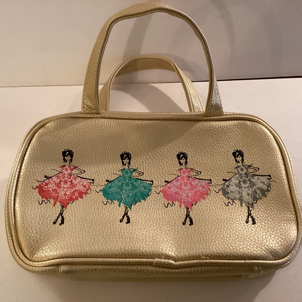Vintage 1960s ballerina makeup case, vinyl with plastic and mesh zipper closures
